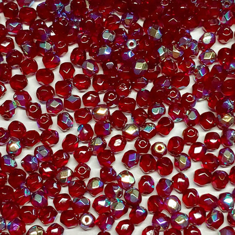 4mm Fire Polish Garnet AB Czech glass faceted round-50 Beads