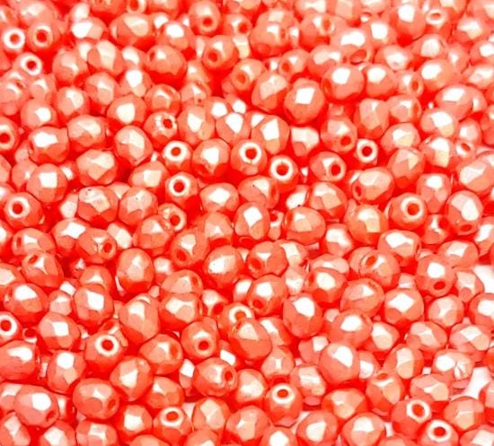 3mm Fire Polish Pastel Lt Coral, Czech glass faceted round bead-25007