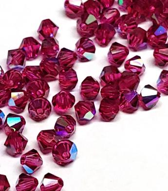 Preciosa 4mm Fuchsia AB, Crystal Bicone - 36 pieces