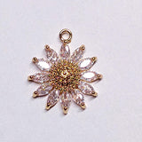 Daisy Charm 18K Gold Plated, Cubic Zirconia Flower Charm, 21x17mmx5.5mm thick Quantity 1