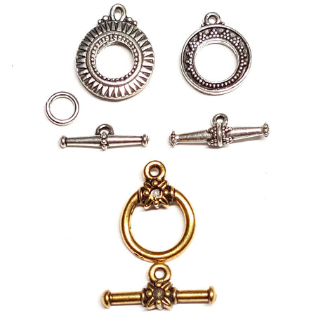 Tierra Cast Toggles, Antique Fine Silver or Antique Gold-1 piece