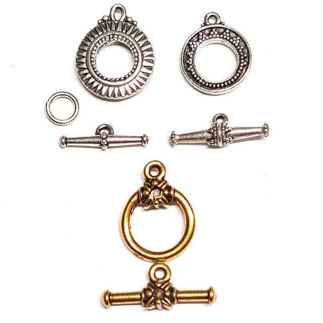 Tierra Cast Toggles, Antique Fine Silver or Antique Gold-1 piece