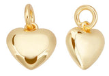 Heart Charm 10mm with Jump Ring 5x1mm, 18K Gold Plate 10x10x3.5mm-Quantity 1